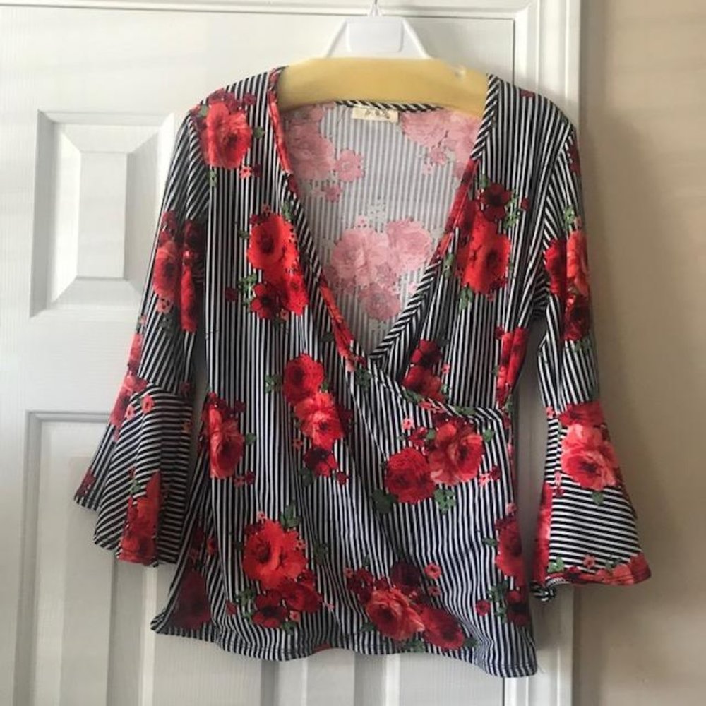 Pinc Floral Striped Blouse